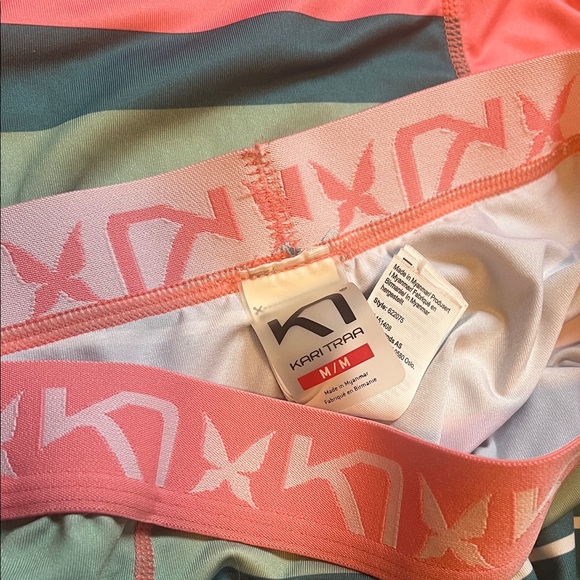 Kari Traa Kids Base Layers or Pajama Set in Coral and Teal Stripes - Picture 3 of 5